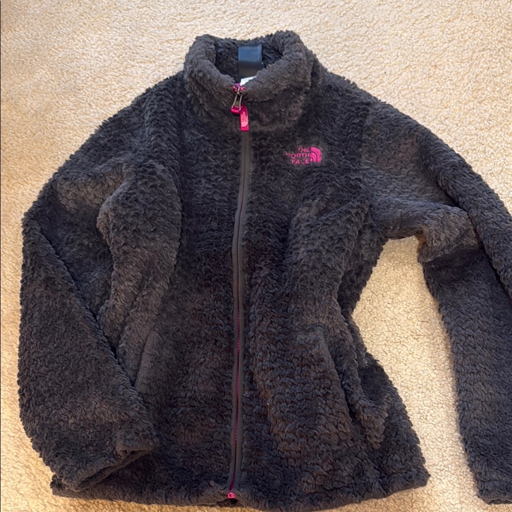 The North Face Dark Gray Fleece with Pink Accents